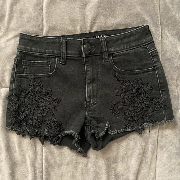 American Eagle Outfitters Pants - American Eagle Black Embroidered Cutoffs